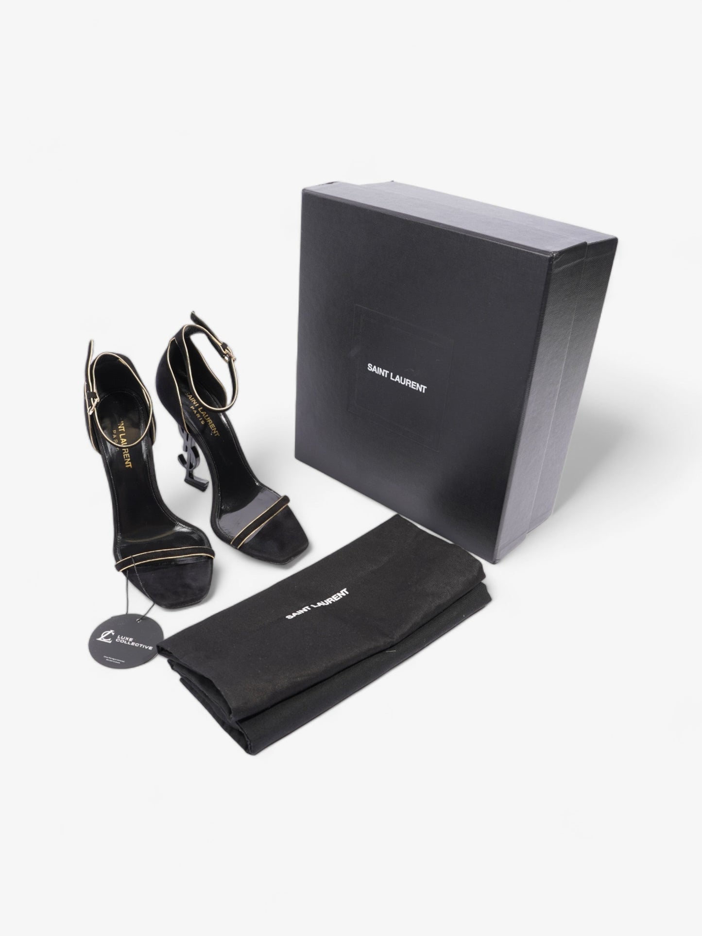 Saint Laurent Opyum Open Toe Heels 110mm Black / Gold Suede EU 37 UK 4