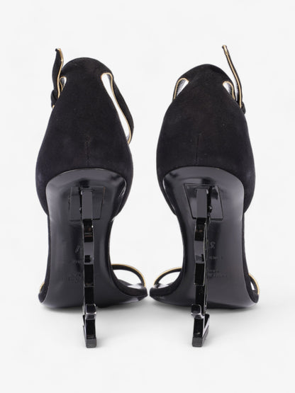 Saint Laurent Opyum Open Toe Heels 110mm Black / Gold Suede EU 37 UK 4