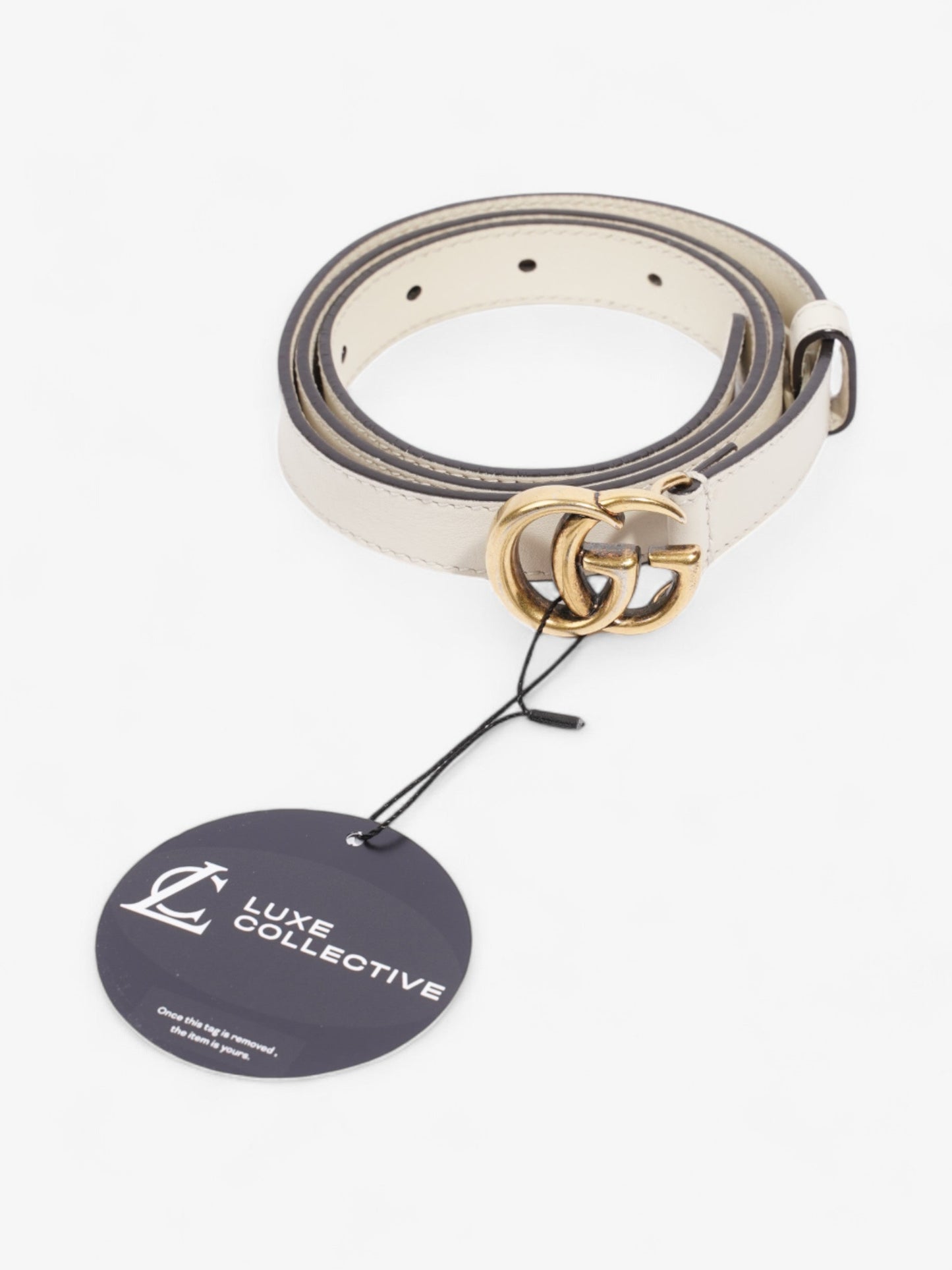Gucci GG Marmont Thin Belt White / Gold Leather 80cm / 32"