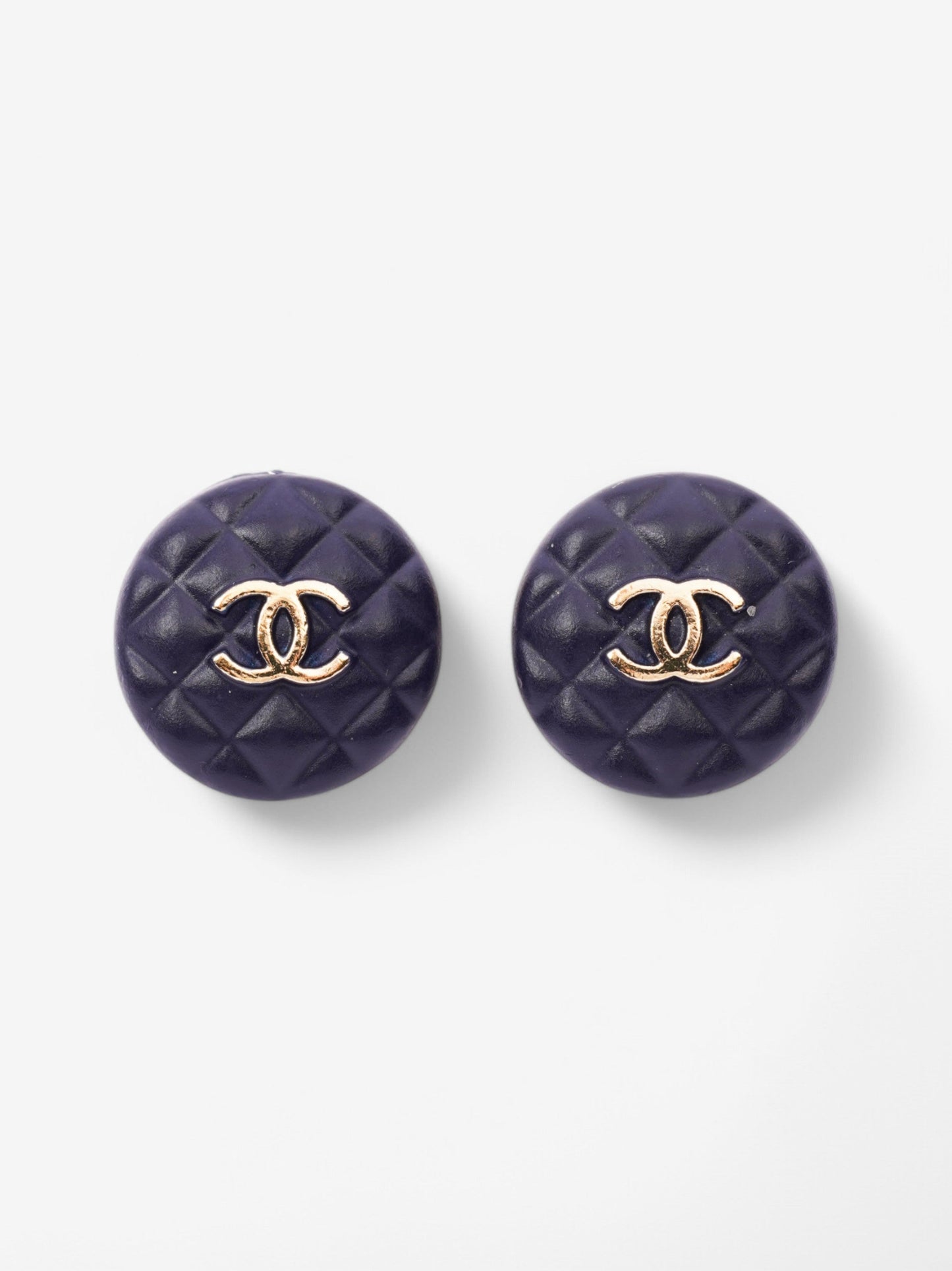 Chanel CC Button Earrings Blue / Gold Gold Plated