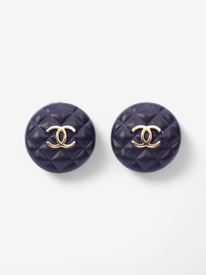 Chanel CC Button Earrings Blue / Gold Gold Plated