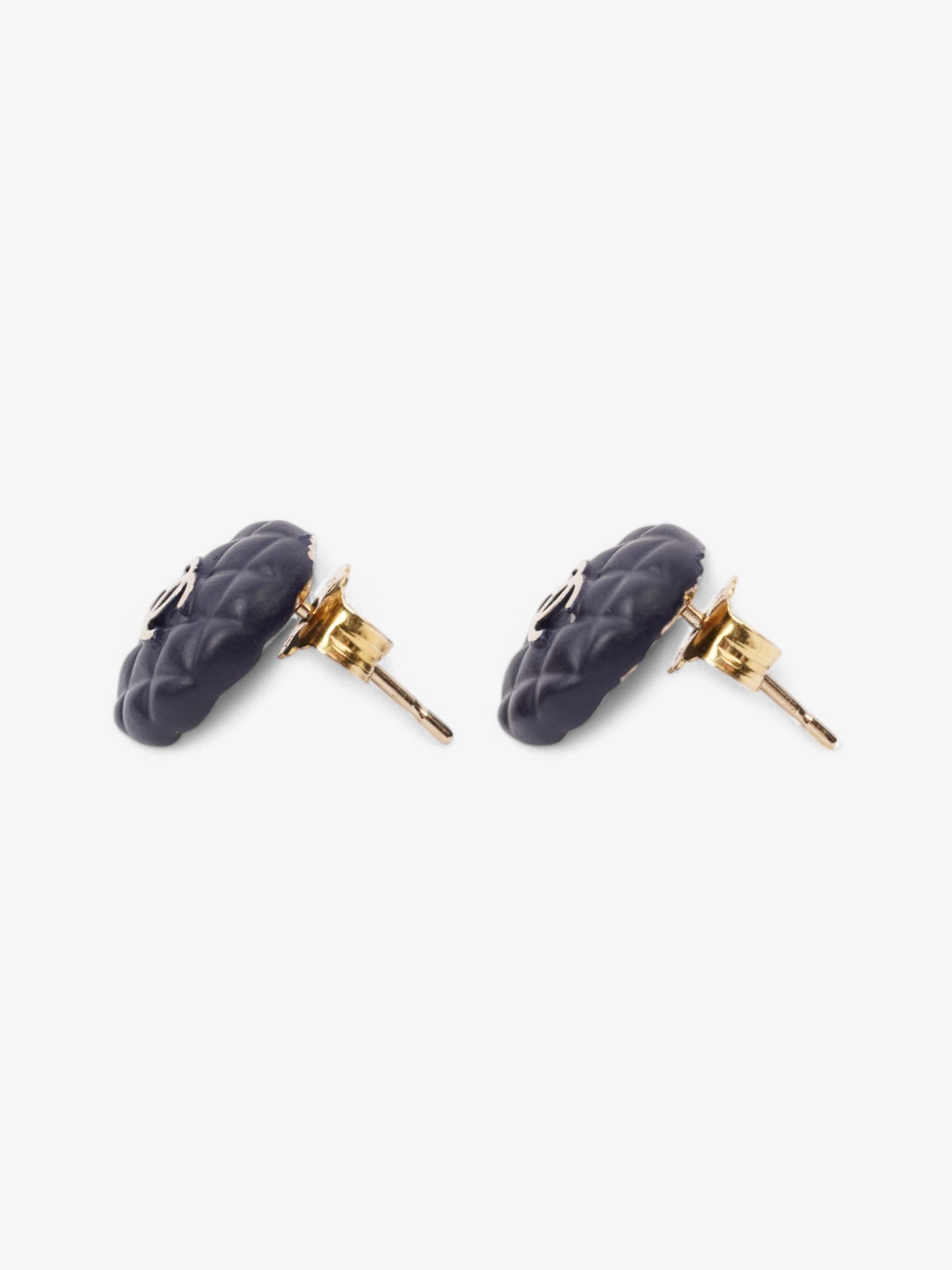 Chanel CC Button Earrings Blue / Gold Gold Plated