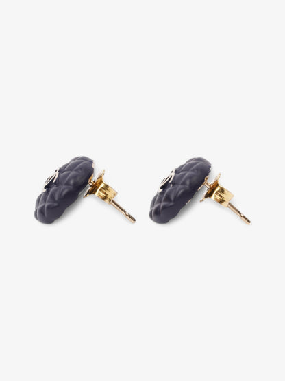 Chanel CC Button Earrings Blue / Gold Gold Plated