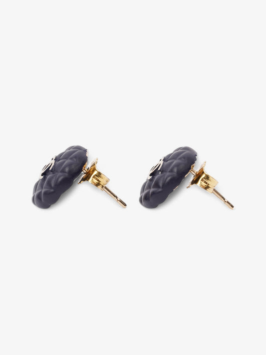 Chanel CC Button Earrings Blue / Gold Gold Plated