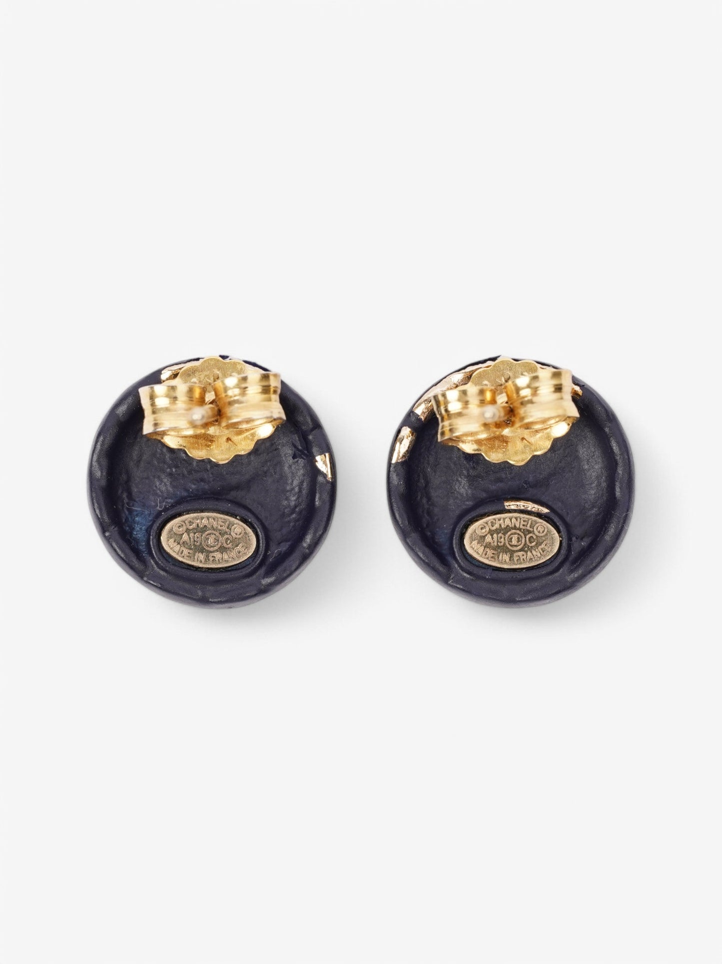 Chanel CC Button Earrings Blue / Gold Gold Plated