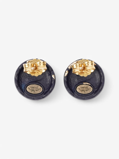 Chanel CC Button Earrings Blue / Gold Gold Plated