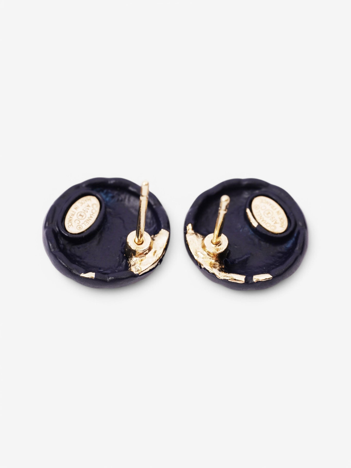 Chanel CC Button Earrings Blue / Gold Gold Plated