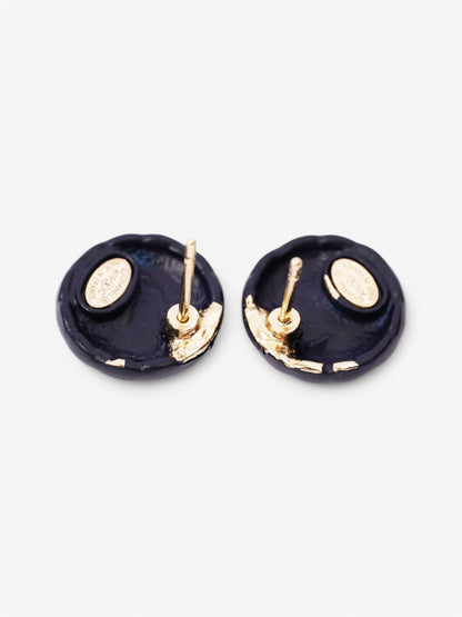 Chanel CC Button Earrings Blue / Gold Gold Plated