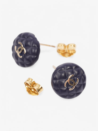 Chanel CC Button Earrings Blue / Gold Gold Plated