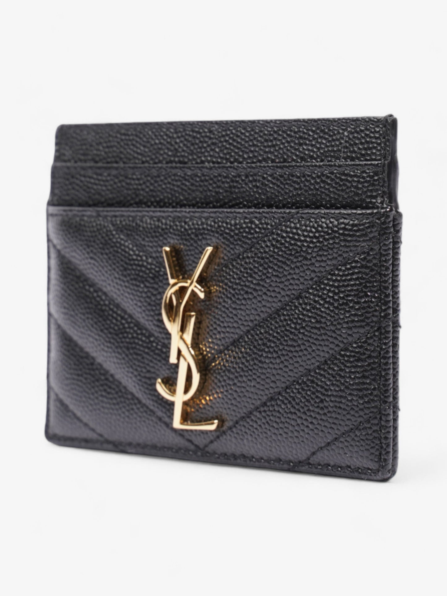 Saint Laurent Cassandre Card Holder Black / Gold Matelasse Leather
