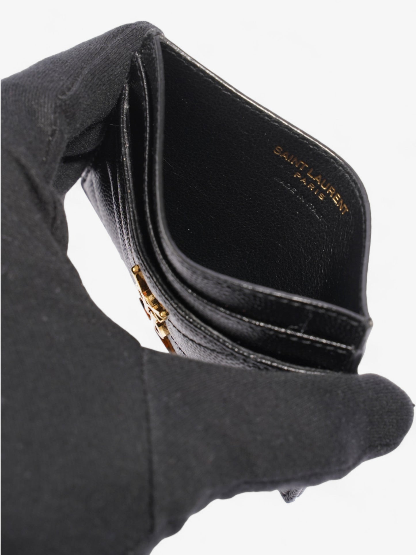 Saint Laurent Cassandre Card Holder Black / Gold Matelasse Leather