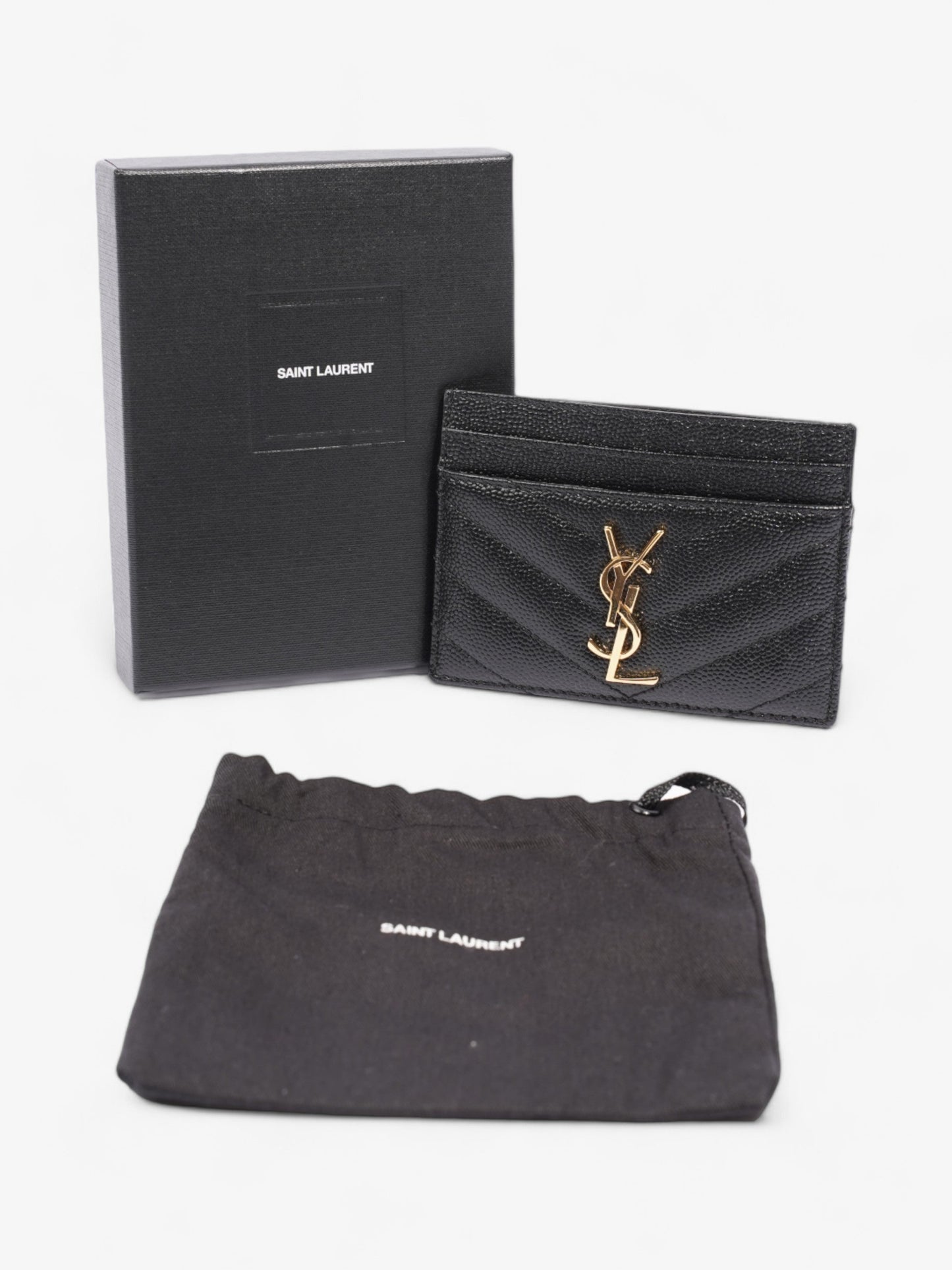 Saint Laurent Cassandre Card Holder Black / Gold Matelasse Leather
