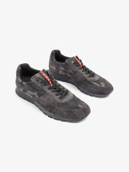 Prada Camo Sneakers Black / Grey / Khaki Suede EU 45 UK 11