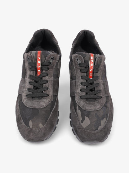Prada Camo Sneakers Black / Grey / Khaki Suede EU 45 UK 11