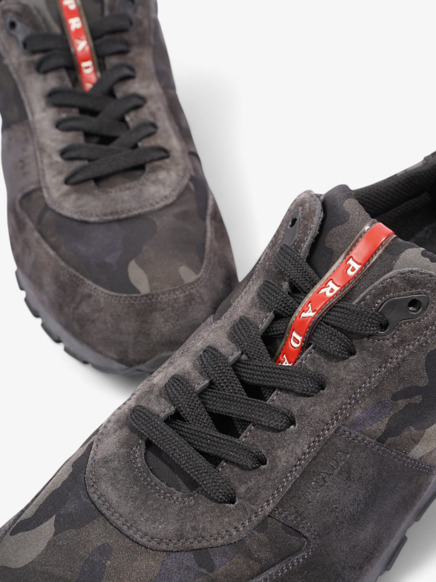 Prada Camo Sneakers Black / Grey / Khaki Suede EU 45 UK 11
