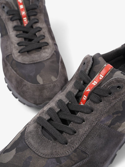 Prada Camo Sneakers Black / Grey / Khaki Suede EU 45 UK 11