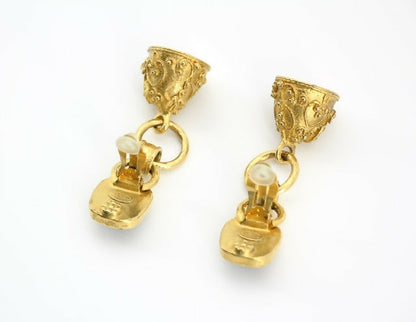 Chanel Vintage 94A Grapevine Gold-plated Red Bell Clip-on Earrings