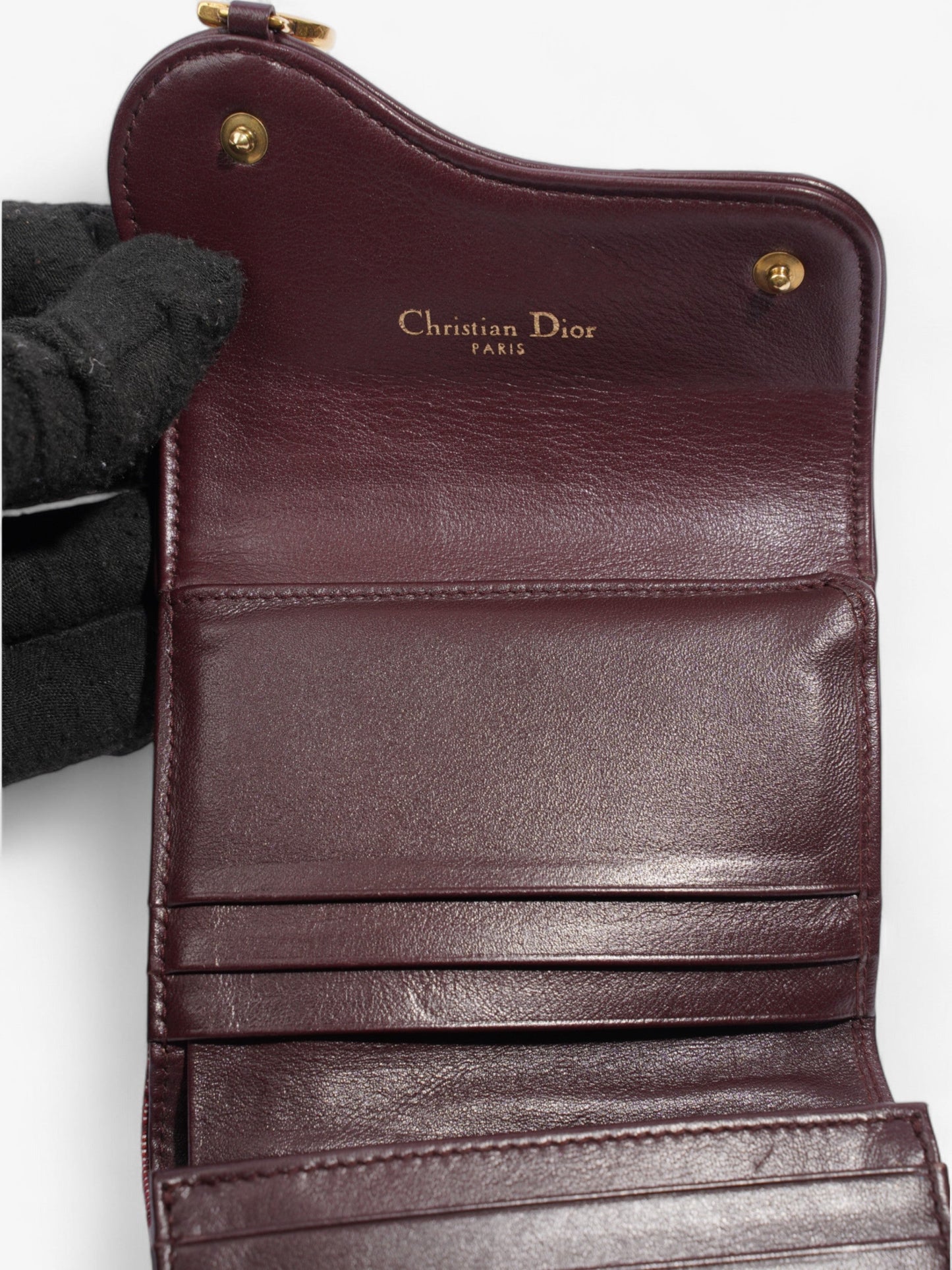 Christian Dior Saddle Card Holder Burgundy Canvas