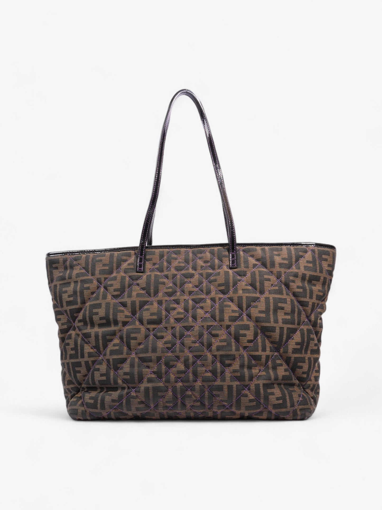 Fendi Quilted Roll Tote Brown FF / Purple Stitching / Black Cotton
