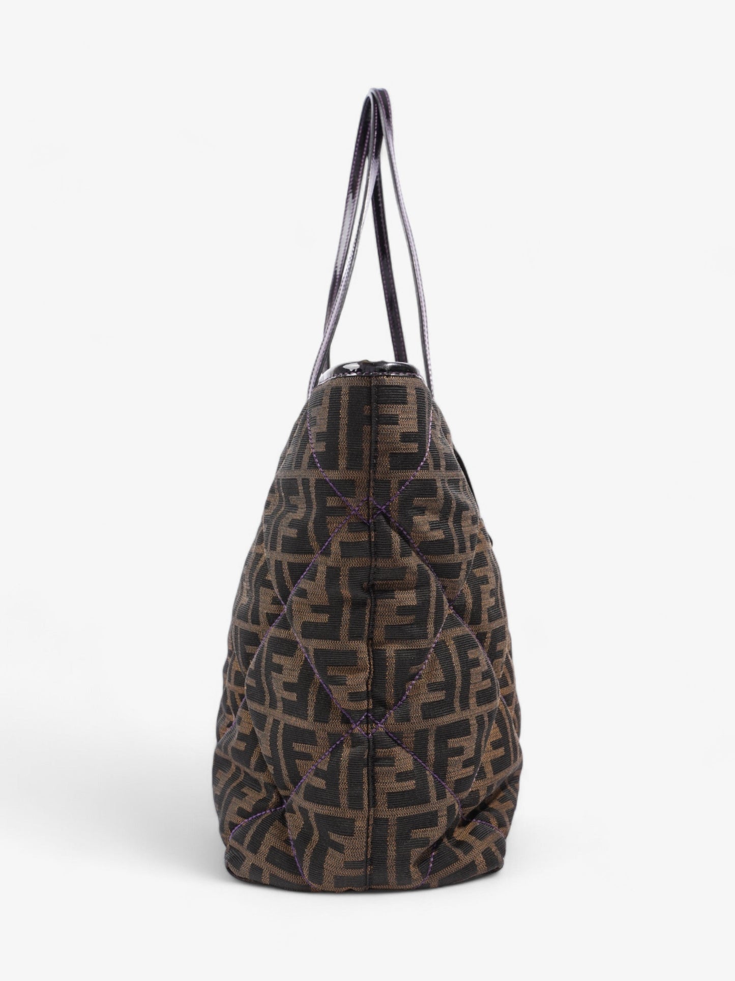 Fendi Quilted Roll Tote Brown FF / Purple Stitching / Black Cotton