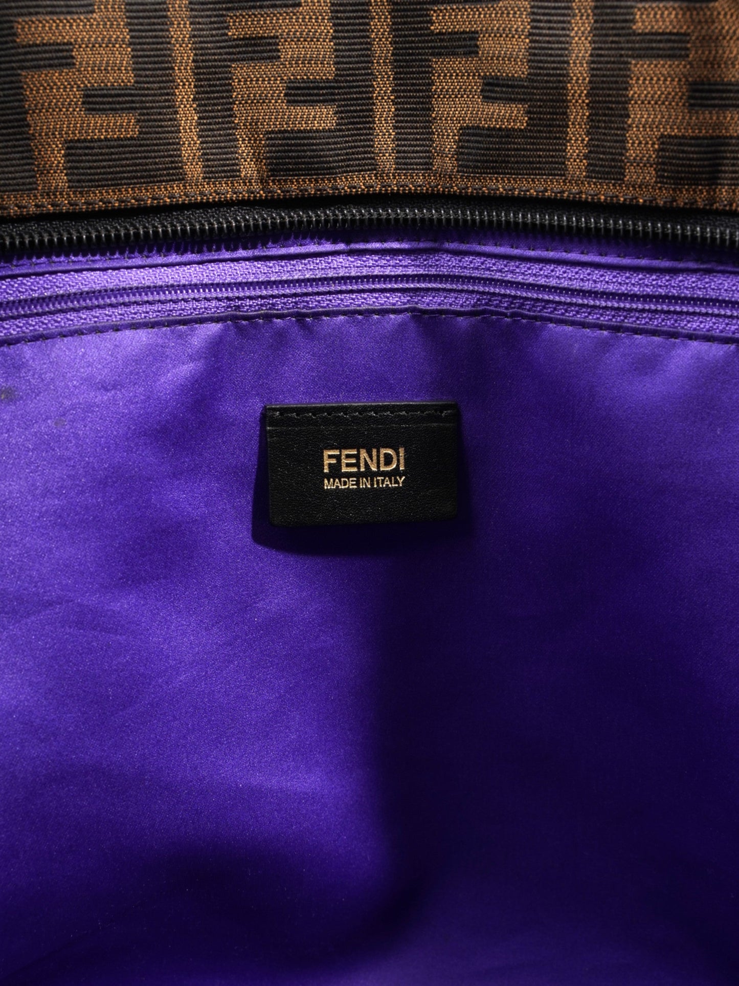 Fendi Quilted Roll Tote Brown FF / Purple Stitching / Black Cotton