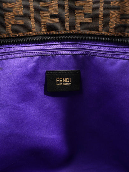 Fendi Quilted Roll Tote Brown FF / Purple Stitching / Black Cotton