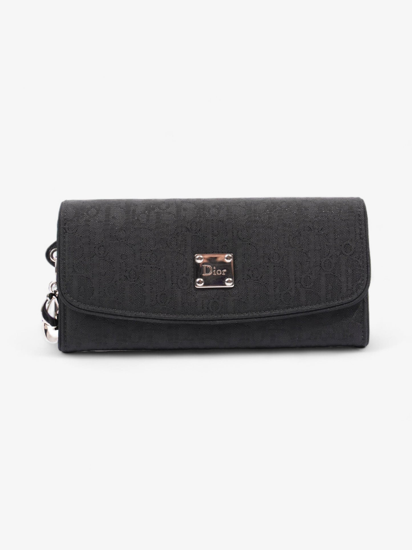 Christian Dior CD Icon Trifold Wallet Black Diorissimo Canvas