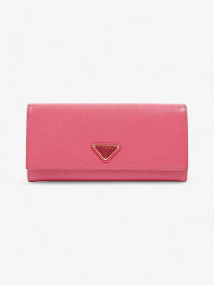 Prada Logo Continental Wallet Pink Saffiano Leather
