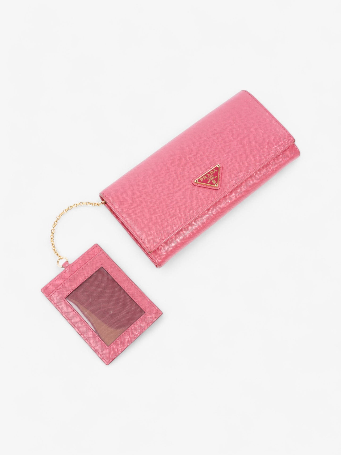 Prada Logo Continental Wallet Pink Saffiano Leather