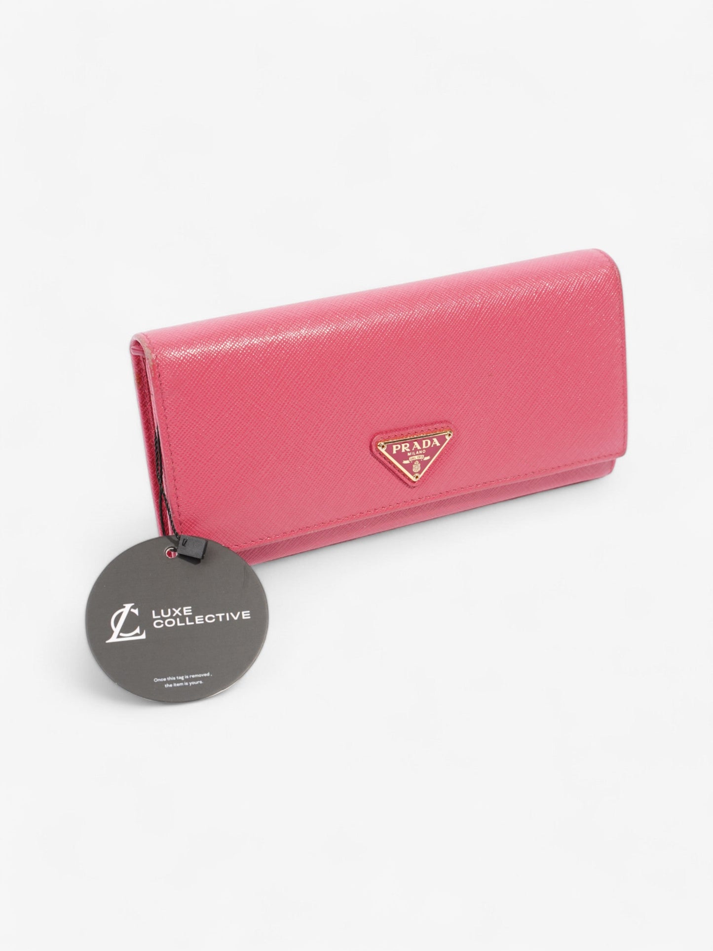 Prada Logo Continental Wallet Pink Saffiano Leather