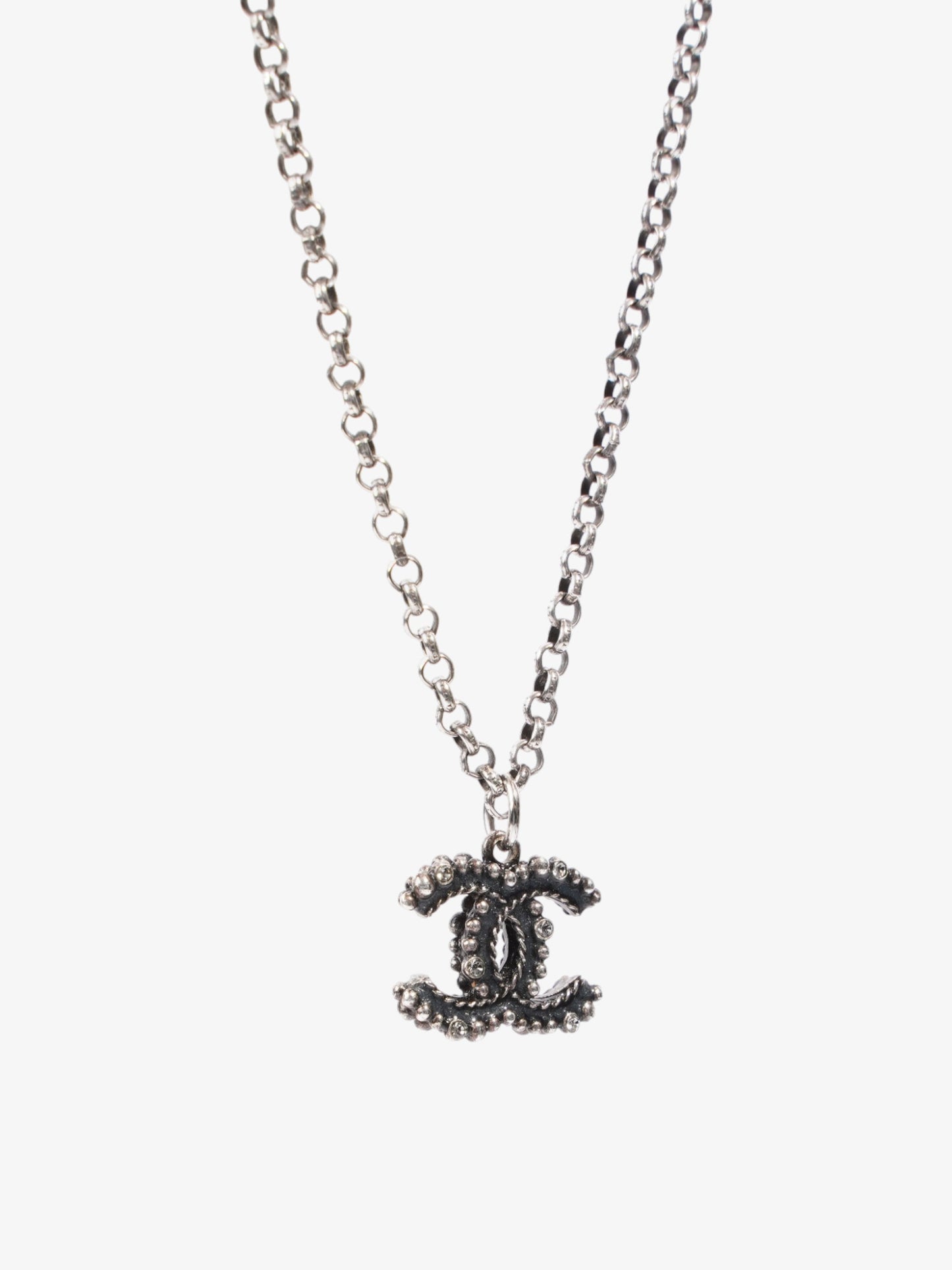 Chanel CC Necklace Silver Tone Base Metal