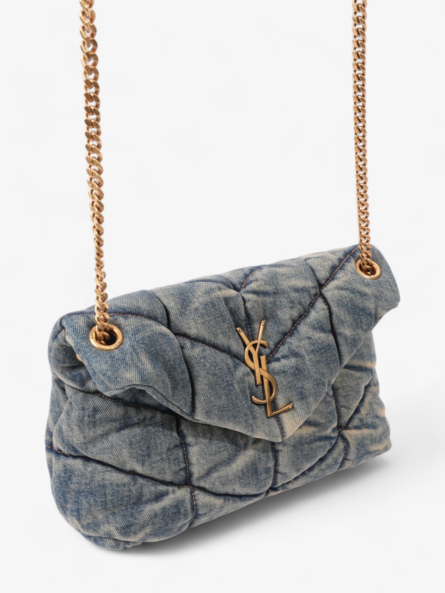 Saint Laurent Lou Lou Puffer Denim / Tan Denim Small