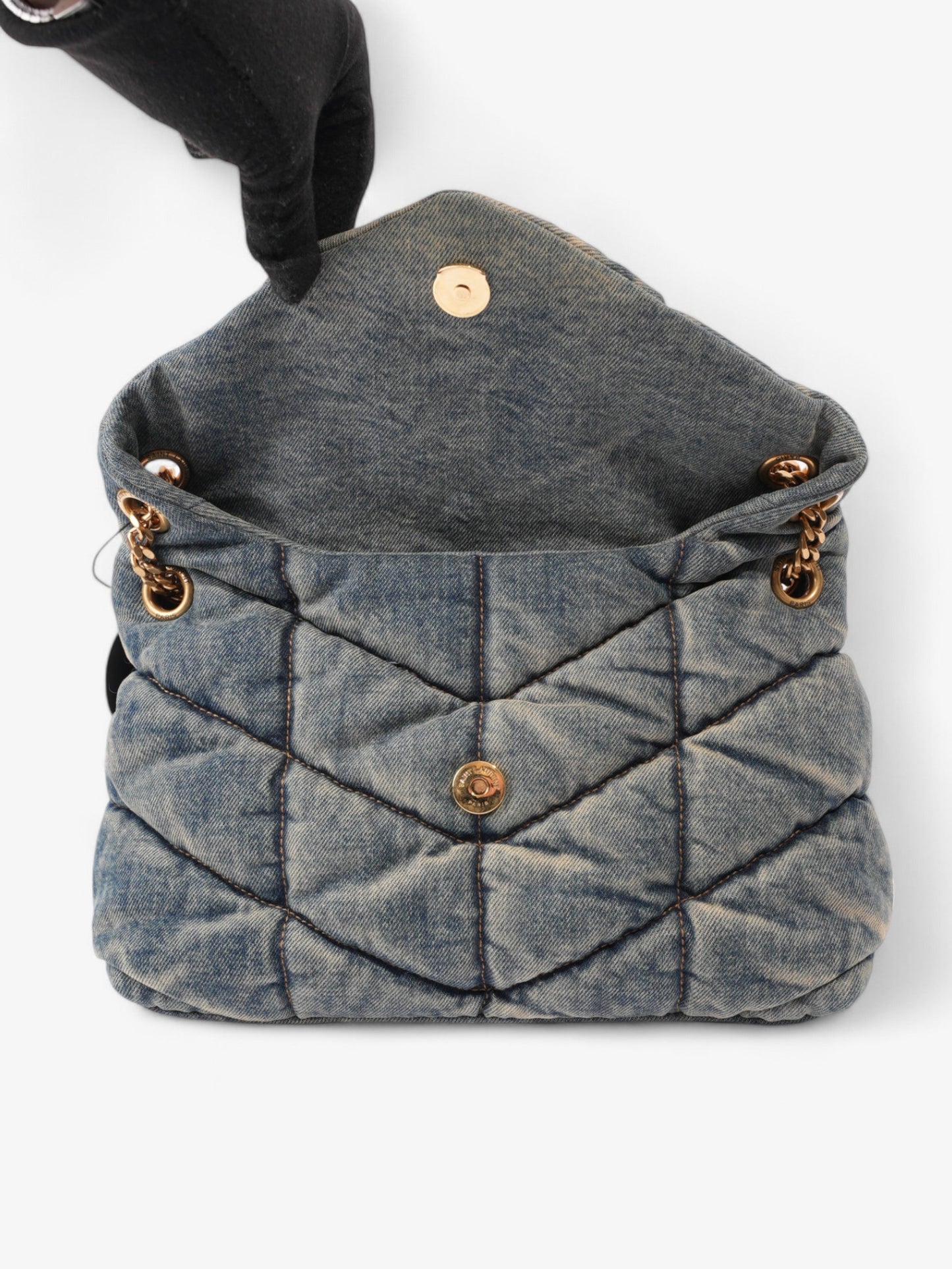 Saint Laurent Lou Lou Puffer Denim / Tan Denim Small