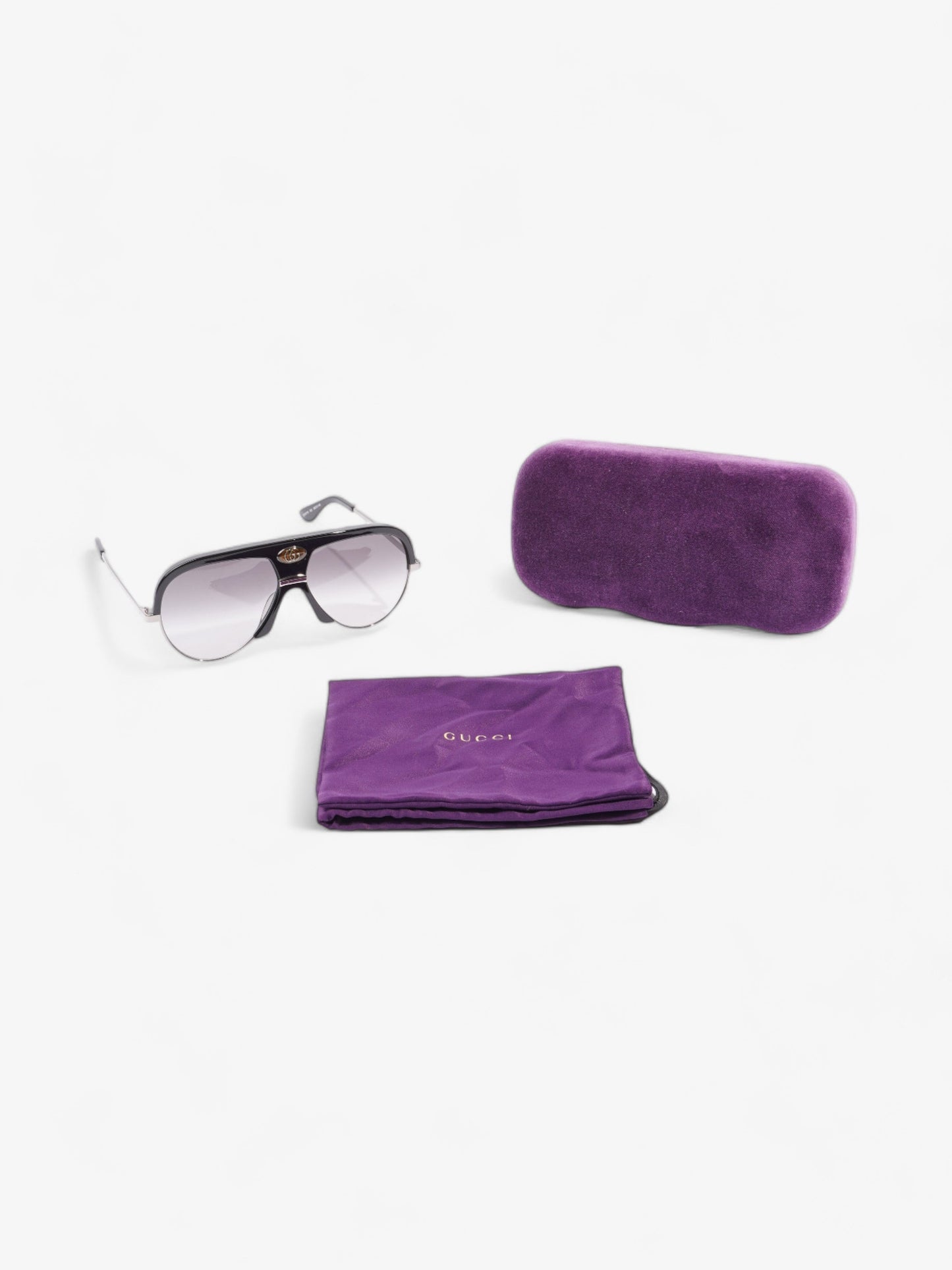 Gucci Navigator Sunglasses Black Acetate 145mm