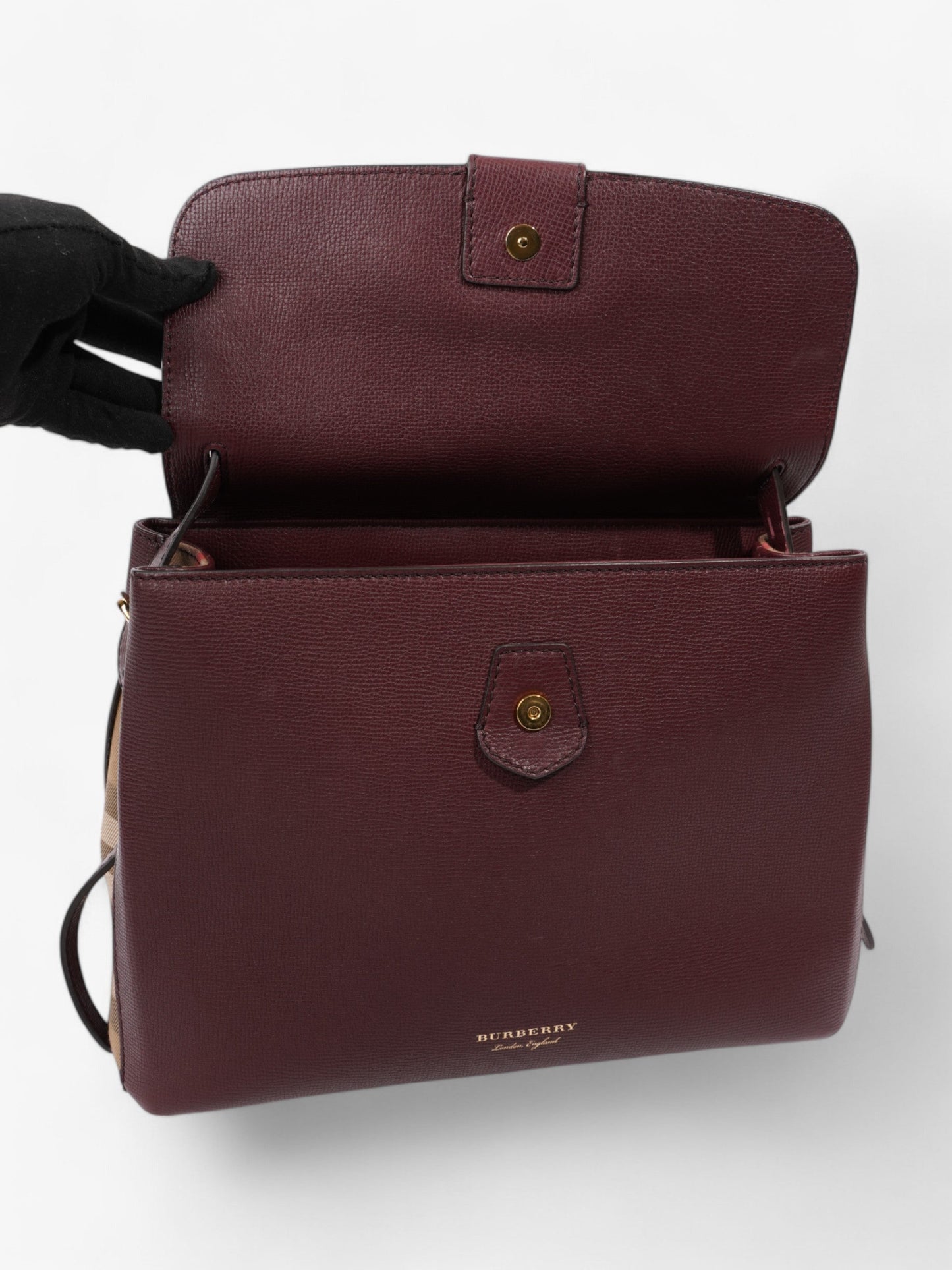 Burberry Camberley Burgundy / House Check Calfskin Leather Medium