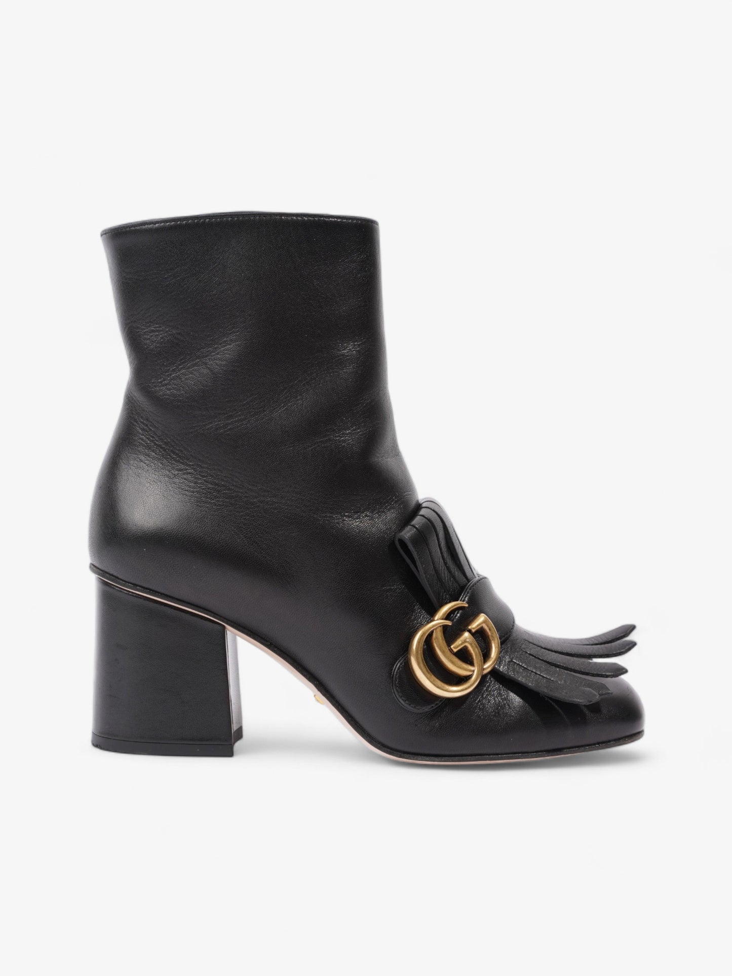 Gucci GG Marmont Fringe Block Heel 70mm Black Leather EU 37 UK 4