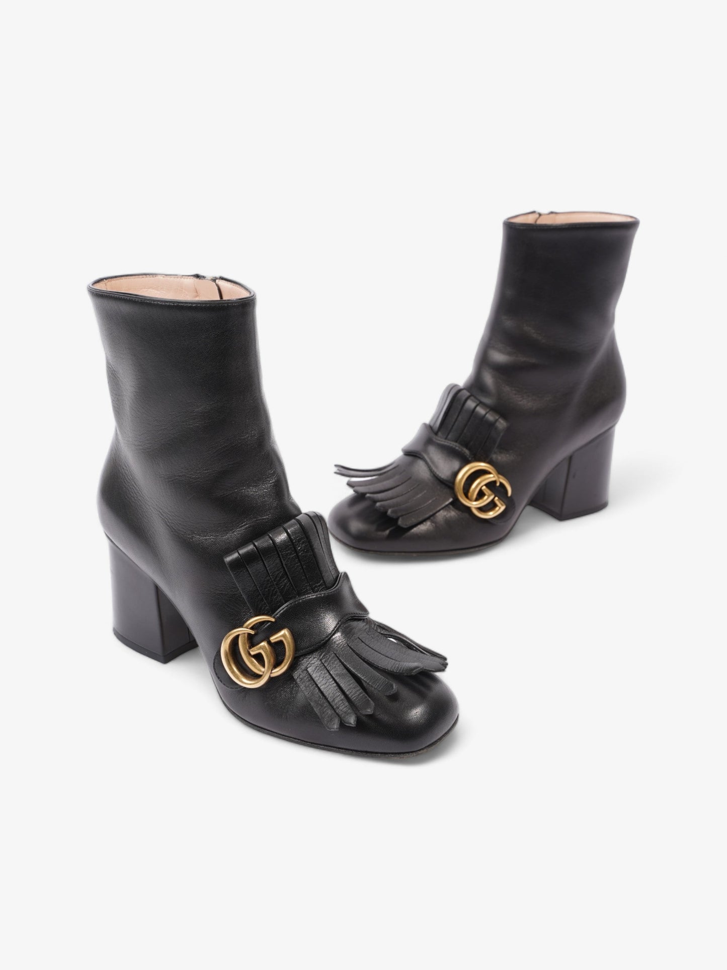 Gucci GG Marmont Fringe Block Heel 70mm Black Leather EU 37 UK 4