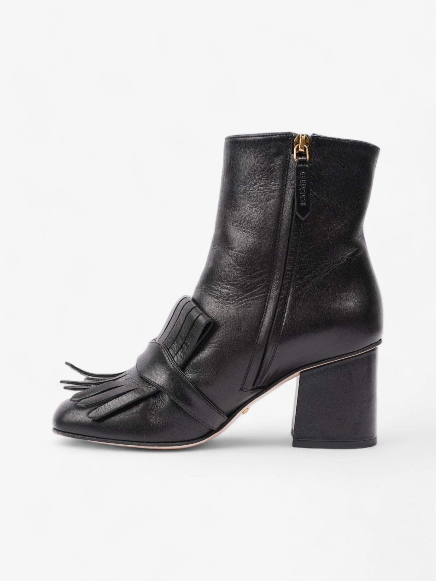 Gucci GG Marmont Fringe Block Heel 70mm Black Leather EU 37 UK 4
