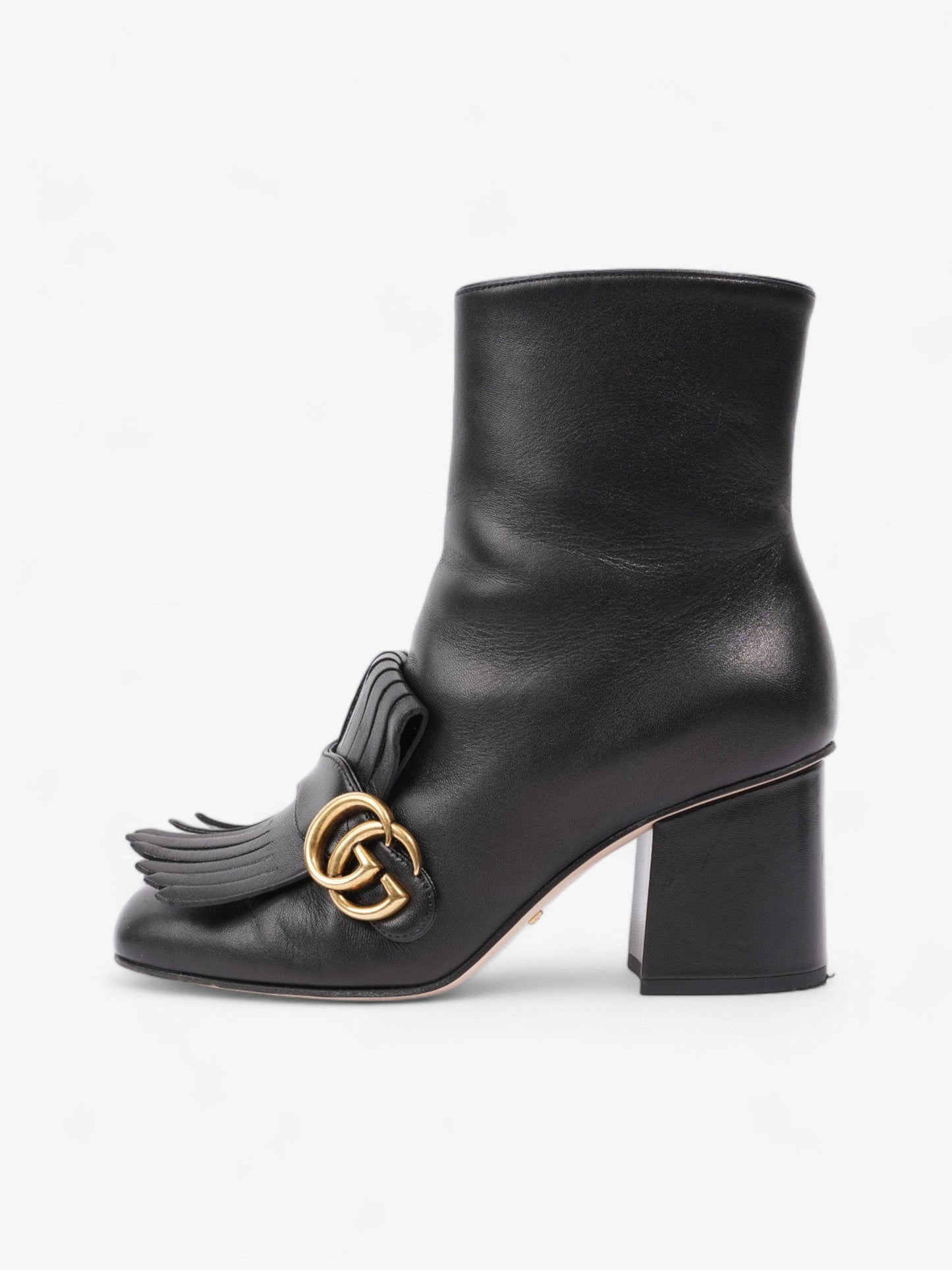 Gucci GG Marmont Fringe Block Heel 70mm Black Leather EU 37 UK 4