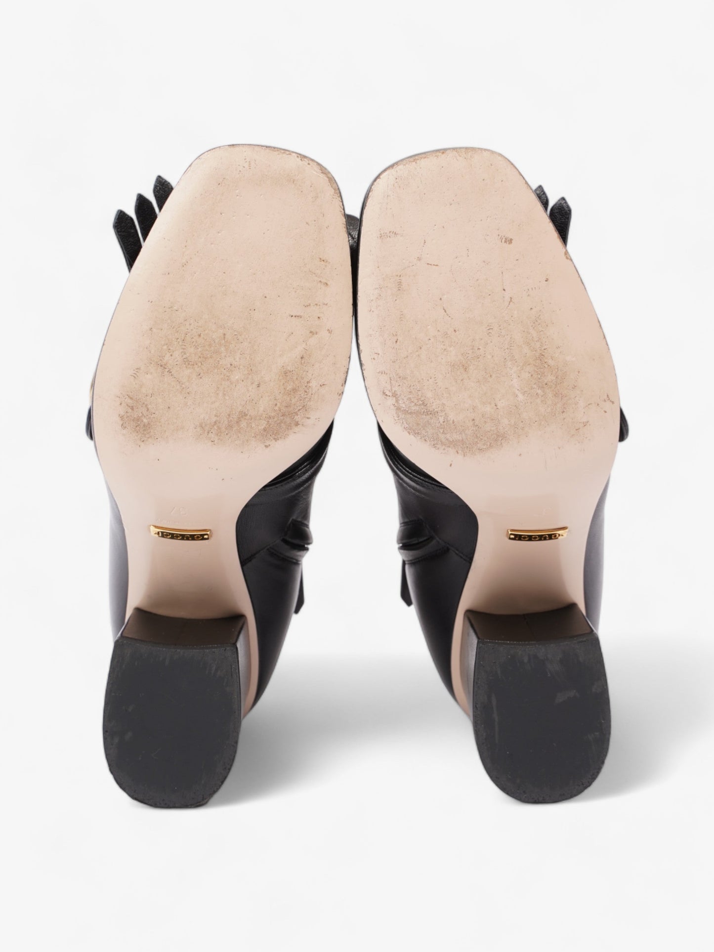 Gucci GG Marmont Fringe Block Heel 70mm Black Leather EU 37 UK 4