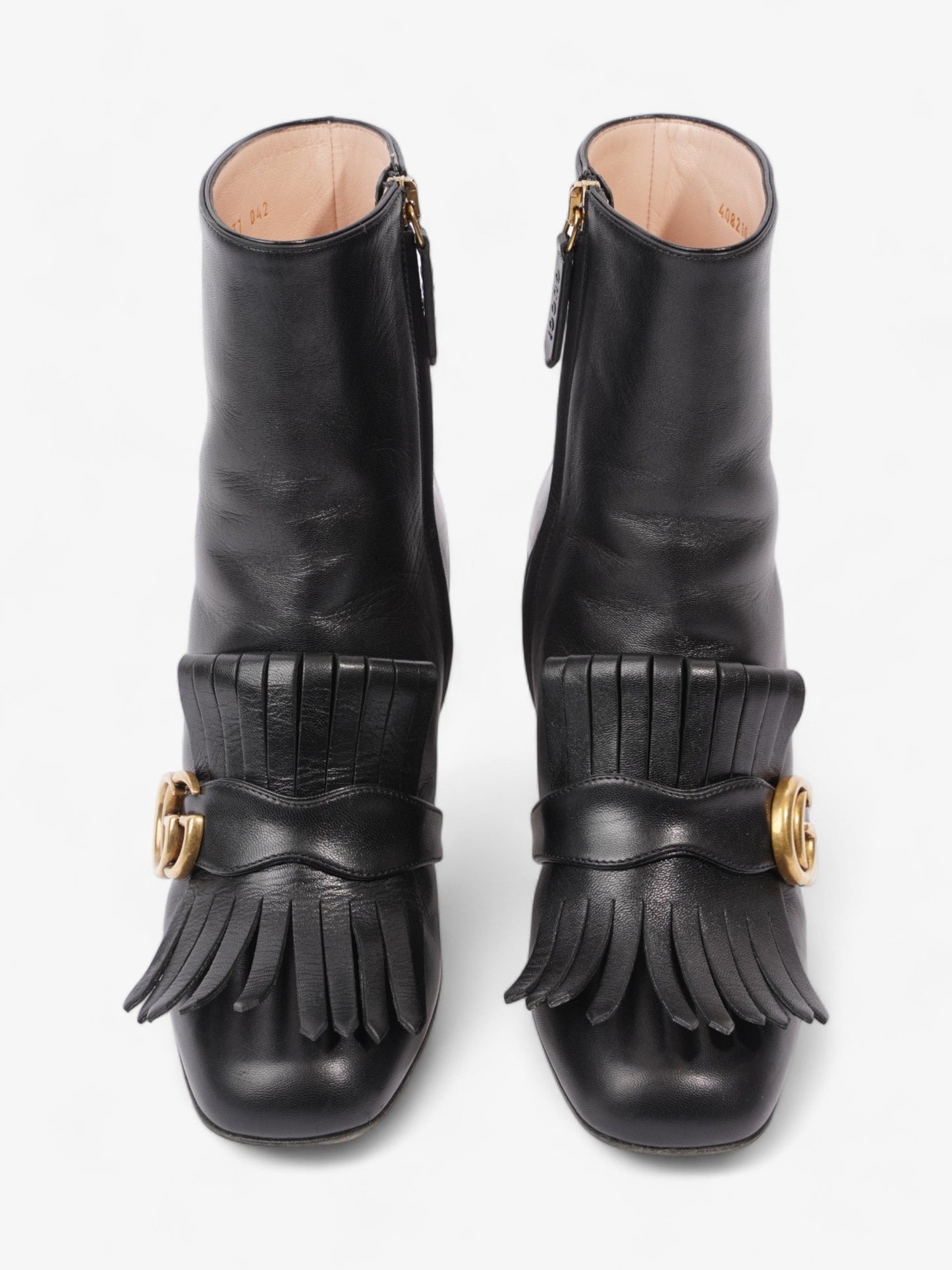 Gucci GG Marmont Fringe Block Heel 70mm Black Leather EU 37 UK 4
