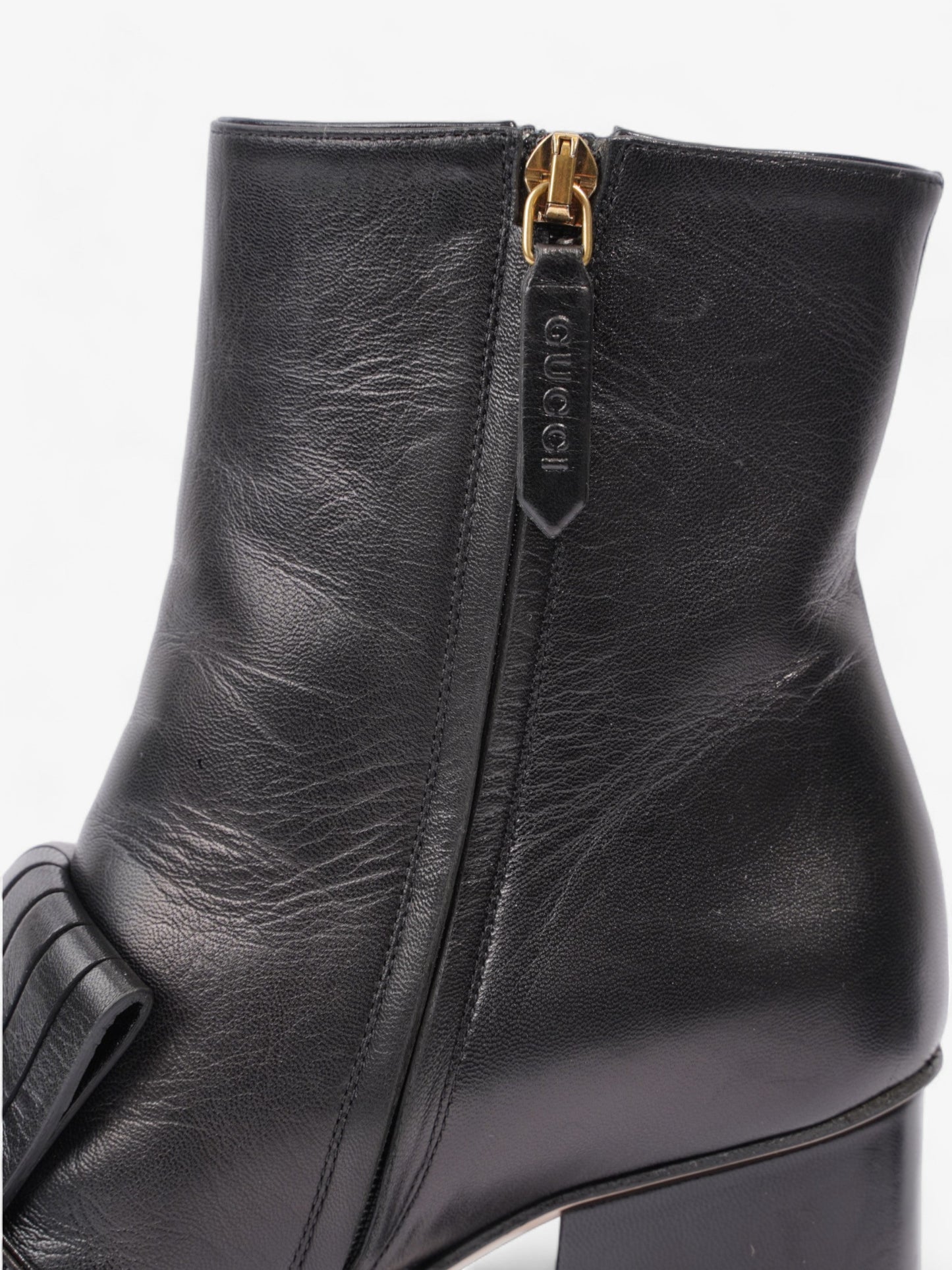 Gucci GG Marmont Fringe Block Heel 70mm Black Leather EU 37 UK 4