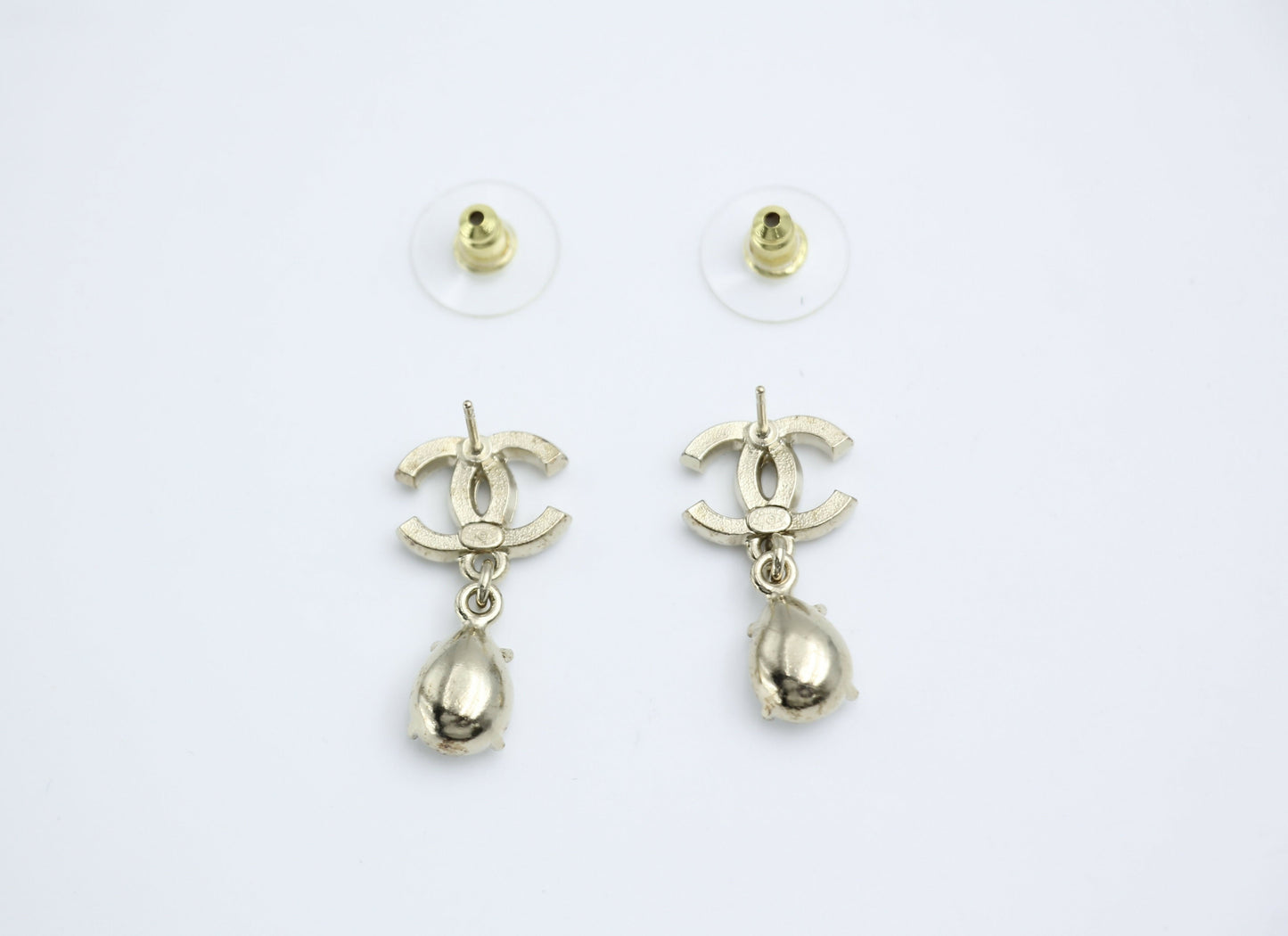 Chanel C19A Rhinestone CC Drop Dangle Stud Earrings