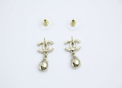 Chanel C19A Rhinestone CC Drop Dangle Stud Earrings