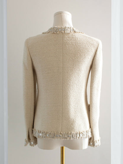 Chanel Pre-Fall 2012 Bombay Ecru Silver Embellished Tweed 12A Jacket