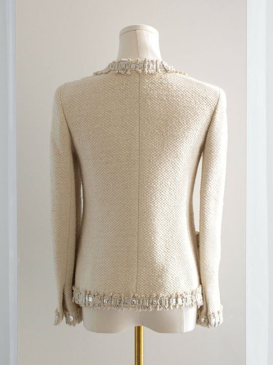 Chanel Pre-Fall 2012 Bombay Ecru Silver Embellished Tweed 12A Jacket