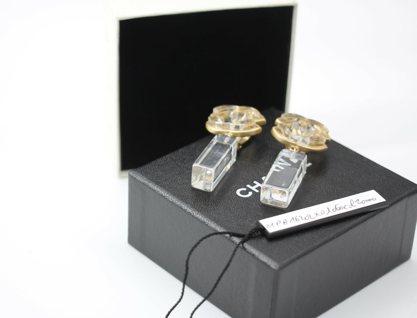 Chanel Vintage 01P Acrylic Rectangular Ice Cube Dangle Clip-on Earrings