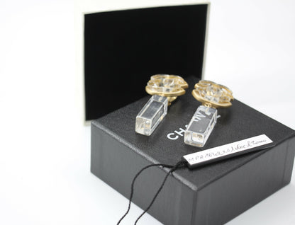 Chanel Vintage 01P Acrylic Rectangular Ice Cube Dangle Clip-on Earrings