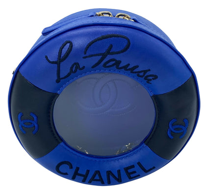 CHANEL 19C LA PAUSA COCO LIFESAVER MINAUDIÈRE BAG BLUE & BLACK WITH CHAMPAGNE GOLD HARDWARE