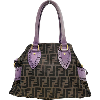 Fendi Zucca Etinico Canvas Leather Handbag